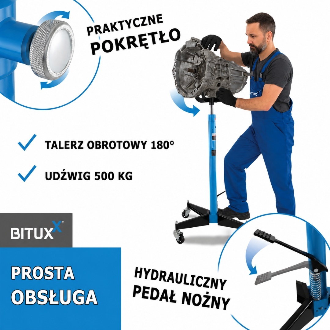 Zvedák stojan na motory a převodovky do 500kg 105-185cm Modrý MS19872-2